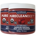 PureClean Organic Beet Juice Powder - Nitric Oxide Suplement - 100% USA Grown Beets - Organic Beet Root Quoder 30 Servings, 300g (2 Jars 60 Servings)