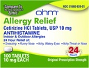 Ohm Cetirizine 10 mg Tablet - Bantuan Allergy Sepanjang Hari - 100 Count - Anti- Histamin untuk Hay Fever, Pollen, Dry Itchy Eyes - Effective Relief dari All Day Allergies