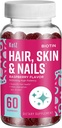 KelZ Biotin Hair, Skin & Nails Tambahan Gummies, Raspberry Flavor, 60 Count (Paket 1)