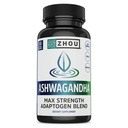 Zhou Ashwagandha - Ashwagandha dan Rhodiola untuk Perempuan & Pria, Adaptogen Ashwaganda Ekstrak 1200 mg dengan Black Pepper, Tambahan Adaptogenik untuk Tenang, Mood, Tidur - 60 Vegan Capsules