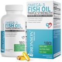 Bronson Omega 3 Minyak Ikan Triple Kekuatan 2720 mg, EPA Tinggi 1250 MG DHA 488 mg, Non-GMO Heavy Metal Test, 180 Softgels