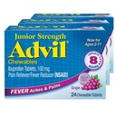 Advil Junior Kekuatan Dapat Disalurkan Reliever Pain and Fever Reducer, Ibuprofen Anak untuk Relief Sakit, Grape - 24 Tablet (Paket 3)