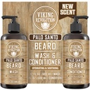 Viking Revolusi Palo Santo Wash dan Kondisioner Beard Set dengan Argan dan Jojoba Oils - Softens dan Strengthens - Natural Palo Santo Scent - Beard Shamoud dengan Ginseng Root Extract (17 oz)