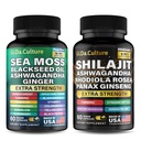 Shilajit dan Sea Moss Combo - Sea Moss dan Shilajit Bundle dengan Ashwagandha, Black Seed, Turmeric, Bladderwrack, Burdock, Black Pepper dengan Vitamin dan Antioksidants - 120 Veggie Capsules