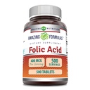 Amazing Formulas Folic Acid (Vitamin B9) 400 mcg 124; Tablet Suplemen 124; Non- GMO 124; Gluten Free 124; Dibuat di USA (1 Pack 124; 500 Count)
