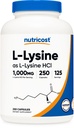 Nutricost L- Lysine 1000mg, 250 Capsules - 500mg Per Cap, Gluten Free, Non- GMO