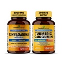 Sandhu Herbals Organic 4in1 Ashwagandha w / Zinc & Organic Turmeric Curcumin w / Bioperine Black Pepper Extract 126; Pasokan Imune System 124; Non-GMO