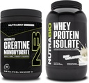 NuttraBio Creatine Monohydrate, Unfeatored, 300g dan Whey Protein Isoloate, Unflashted, Supplement Bundle - Energi Otot Lean, Pertumbuhan Otot, Pemulihan, dan Kekuatan
