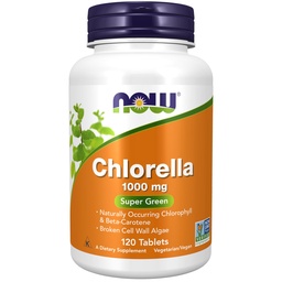 Sekarang Makanan Suplemen, Chlorella 1000 mg dengan alami terjadi Chlorofil, Beta-Carotene, campuran Carotenoid, Vitamin C, Besi dan Protein, 120 Tablet