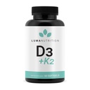 Luma Nutrition D3 + K2 Vitamin 10000 IU - Bone and Heart Health Supplement - Max Power Imune Dupport dan Calcium Absorpsi - 60 Softgel