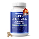 Potensi Tinggi Lipoic Acid dengan Vitamin B1, Vitamin B12, Benfotiamine, Ubiquinol, Black Pepper - Dukung Kesehatan Sel - 150 Cacah - Dibuat & Testing di Amerika Serikat