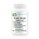 Acid Folic Flete 5mg (B9) Prenatal, Reproduktif Health, Homocysteine, Metabolisme, Cardiovascular, Bone, Imune Dukung, Allergen Bebas, Non GMO - 100 Vegan Capsules