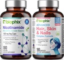 B-3 Nicotinamide 500 mg 180 Vcaps - Hair Skin dan Nails 180 Caplets 10000 mcg Biotin - Nicotcical Amide Niacin Natural Flush- Free Vitamin Formula - Support Skin Cell Health