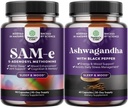 Bundle of Pure SAM-E Nootropic Brain Suplement and Mood Enhancer Organic Ashwagandha Capsules - Suplemen Dukungan Otak - Thyroid Energi Fokus dan Dukungan Adrenal