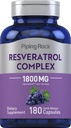 Piping Rock Resveratrol Kompleks 1800 mg 124; 180 Capsules 124; Grape Ekstraksi Benih 124; Non-GMO, Gluten Free Suplemen