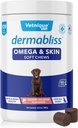 Vetnique Dermabliss Omega & Skin Health Fish Oil for Dogs Soft Chews Heally Skin & Coat for Dogs with Biotin & DHA - Hickory Salmon Dog Treats (120 Count Chews)