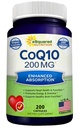 ASquared Nutrition CoQ10 (200 capsules dan 200mg) - Vegan Absorpsi Tinggi CO Q-10 Powder - Enzyme Ubiquinone Suplemen, Extra Antioksidant Coenzim Q10 Vitamin, Coq 10 Alernative untuk Softgels