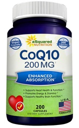ASquared Nutrition CoQ10 (200 capsules dan 200mg) - Vegan Absorpsi Tinggi CO Q-10 Powder - Enzyme Ubiquinone Suplemen, Extra Antioksidant Coenzim Q10 Vitamin, Coq 10 Alernative untuk Softgels