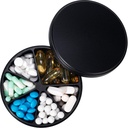 Pill Organizer dengan 6 Kompartemen - Heavy Duty Metal Daily Pill Case, Large Pill Container Holder, Waterproof Medication Dispenser Pill Box for Vitamin Suplemen Fish Oils, 0.38lb, Black