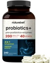 Probiotik 200 Milyar CFU - 40 Strains Per Serving 124; 240 Vevgie Capsules dengan Pregories dan Progres for Digetical Health & Bloting Dukungan 124; Daily Prograce for Women & Men