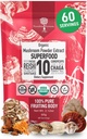 Ekstrak Bubuk Jamur Organik - Superfood 10 Suplemen 14x Stronger 100% Murni USDA kekebalan Booster- Reishi, Chaga, Cordyceps, Shiitake, Lions Mane, Turkey Tail dan More. Tambahkan ke Kopi / Teh 60 Grams