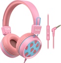 Headphone Baru Anak Lebah Wered for School dengan Mikrophone KH20 HD Volume Aman Stereo Terbatas 85dB / 94dB Follable Lighweight for Girl / Mac / Kindle / Tablet / Pad (Pink)