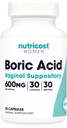 Nutricost Boric Acid 600mg, 30 Kapsul - Vaginal Suppotory - Non-GMO - for Women