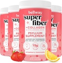 Bellway Super Fiber Powder + Collagen (4 Pack), Sugar-Free Psyllium Husder Powder dengan Collagen Peptides untuk Kesehatan Gut, Sehat Skin, Nails, Bones & Joints, Strawberry Lemonade (45.84 oz)