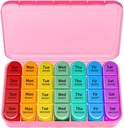 Weekly Pill Organizer, Large Pill Box Case (7-Day / 4 Times- A- Day) with Big Comparts to Hold Plenty of Fish Oils, Vitamin, Morning night Medication Discenser (Pink)