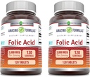 Amazing Formula Folic Acid Supplement: 124; 5000 Mcg 124; 120 Tablet 12.4; Non-GMO 124; Gluten Free 124; Dibuat di USA (2 Pack)