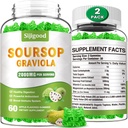 2 Pack Soursop Graviola Gummies - Dedaunan Soursop Organik & Ekstrak Buah - Bantuan Digetical, Support & Antioksidant Properti - 120 Apple Flavored Gummies