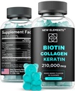 Mie Biotin dengan Kertin & Collagen Peptides - Tambahan untuk Perawatan Pertumbuhan Rambut untuk Pria & Perempuan Skin dan Nails Vitamin - Biotin 1000mcg 124; Kertin 1000mcg 124; Collagen 1000000mcg