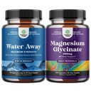 Bundle of Water Away Pill Maximum Power - Herbal Diuretic Pil untuk Retensi Air untuk Pelepasan Bloating Cepat dan Magnesium Glycinate 400mg Per Serving for Mood Sleep and Relaxation