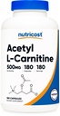 Nutricost Acetyl L- Carnitine (ALCAR) 500mg, 180 Capsules, 180 Serving - Non-GMO dan Gluten Free, 1 Capsule per Serving