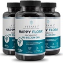 VITASEI Happy Flora, Probiotic Suplemen 170 Milyar CFU untuk Kesehatan Orang Sehat dengan enzim untuk Divalry, progres untuk Perempuan dan Pria, 3 Botol - 180 Capsules