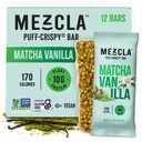 Mezcla Puff Crispy Protin Bars, Gluten Free & Vegan Protein Bars, 10g Protein, Alt for Crispy Rice Treat, Granola Bars & Breakfast Bars, Healthy Snacks for Adults, Matcha Vanilla, 12 Pack
