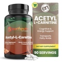 EarthNutri Acetyl- L-Carnitine Capsule - Addititive Free, Gluten Free, No Fillers, No Preservatives - Acetyl L- Carnitine Supppplemen & Energy - 500mg Per Serving, Unflashed 90 Count