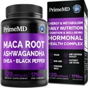 6-in- 1 Organik Maca Root Ashwagandha Capsules 1710mg dengan DHEA dan Black Pepper Ekstrak buah untuk Perempuan dan Pria - Black Maca Suplemen untuk Stamina, Bone dan Mood Supplemen, 120 count