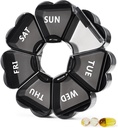 MOLN HHIMY Large Pill Organizer 7 Day, Pretty Weekly Pill Box Case, Cute Medicine Dispenser Container for Vitamin, Gummy, Medication, Supplemen (Hitam)