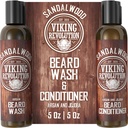 Viking Revolution Beard Wash & Konditioner Set w / Argan & Jojoba Oils - Softens & Strengthens - Natural Beard Shamphow / Beard Oil Sandalwood (5oz)