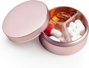 Kompartemen Kasus Pil Kecil 3, Metal Round Portable Pill Box, Travel Pill Organizer, Pocket Purse Medicine Vitamin EDC Container (Rose Gold)