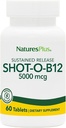 Natures Plus Shot-O-B12 (Methylcobalamin), Lampiran - 5000 mcg, 60 Vegetarian Tablet - Potensi Tinggi, Suplemen B12 Akting Cepat - Memori & Energi Booster - Gluten- Bebas - 60