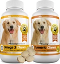 Amazing Combo Omega-3 Fish Oil dan Turmeric Curcumin for Dogs - Pure All- Natural Pet Antioksidant - Promotes Shiny Coat, Brain Health, Eliminates Joint Pain, 120 Tasty Chews x 2