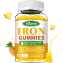Iron Gummies for Women & Men - Vegan Iron Sugarmia & Iron Deficiency, with Vitamin B12, Vitamin C, Zinc, Floid - Energy Boost, Sugar- Free, Pineapple Flavor, 60 Count