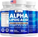 Alpha Lipoic Acid 600mg, Suplemen ALA untuk Energy Boost, Immune Dukung, Fungsi Kesehatan, dan Enhanced Absorpsi, R- Alpha Lipoic Acid dengan Estible Vitamin, 120 Kapsul