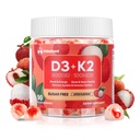 Vitamin D3 K2 Gummies w / Magnesium Sugar Free - 90 Count 124; D3 Vitamin 5.000 IU + K2 (MK-7) 100 mcg - Vegan K2 D3 Vitamin Suplemen, Sangat Absorbent Support Bone, Muscle, Mood & IEMUNe (Lychee Flavor)