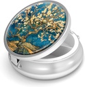 Pill Box-3 Comment Small Pill Case for Purse & Pocket Mini Metal Pill Travel Pill Container to Hold Suplemen Vitamins BPA- Free (Almond Blossome-Van Gogh)