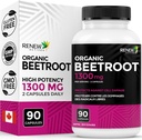 Renew Actives Organic Beetroot Suplemen 1300 MG per 2 Kapsul - Bubuk Beetroot Pure untuk Circulation, Natural Energy, & Antioksidant Benifit- Superfood Tertinggi-Potency, dibuat di Kanada - 90 Capsules