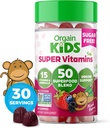 Orgain Kids Sugar Free Multivitamin Gummies, Vegan & Plant Based, 50 Superfood, 15 Vitamin dan Mineral, dukungan kekebalan tubuh dan 3g Fiber, Mixed Berry, Abad 4 +, Persediaan 1 Bulan (60 Gummies)