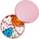 Pill Organizer 6 Kompartemen Pill Dispenser - Heavy Duty Metal Metal Metal Container, Daily Pill Box Pill Hoder, Kasus Obat Obat Persediaan Vitamin, 0.38lb, Pink
